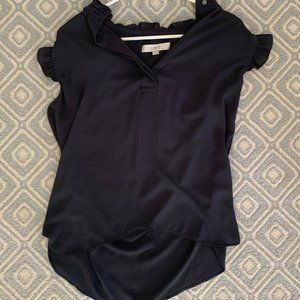 Gray ruffly Loft blouse